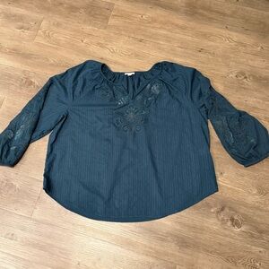 J. Jill 2X Women's Navy Embroidered Long-Sleeve Top